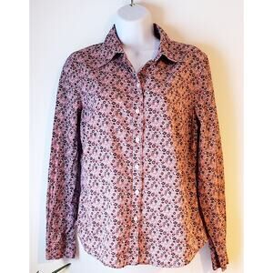 Womens 100% Cotton Pink Floral Print Shirt Size Medium Boho Western Sustainable